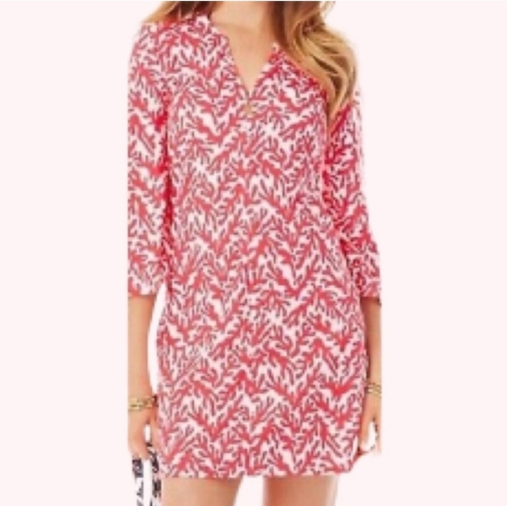 Lilly Pulitzer Captiva Tunic in Coral Reef XS Pink White